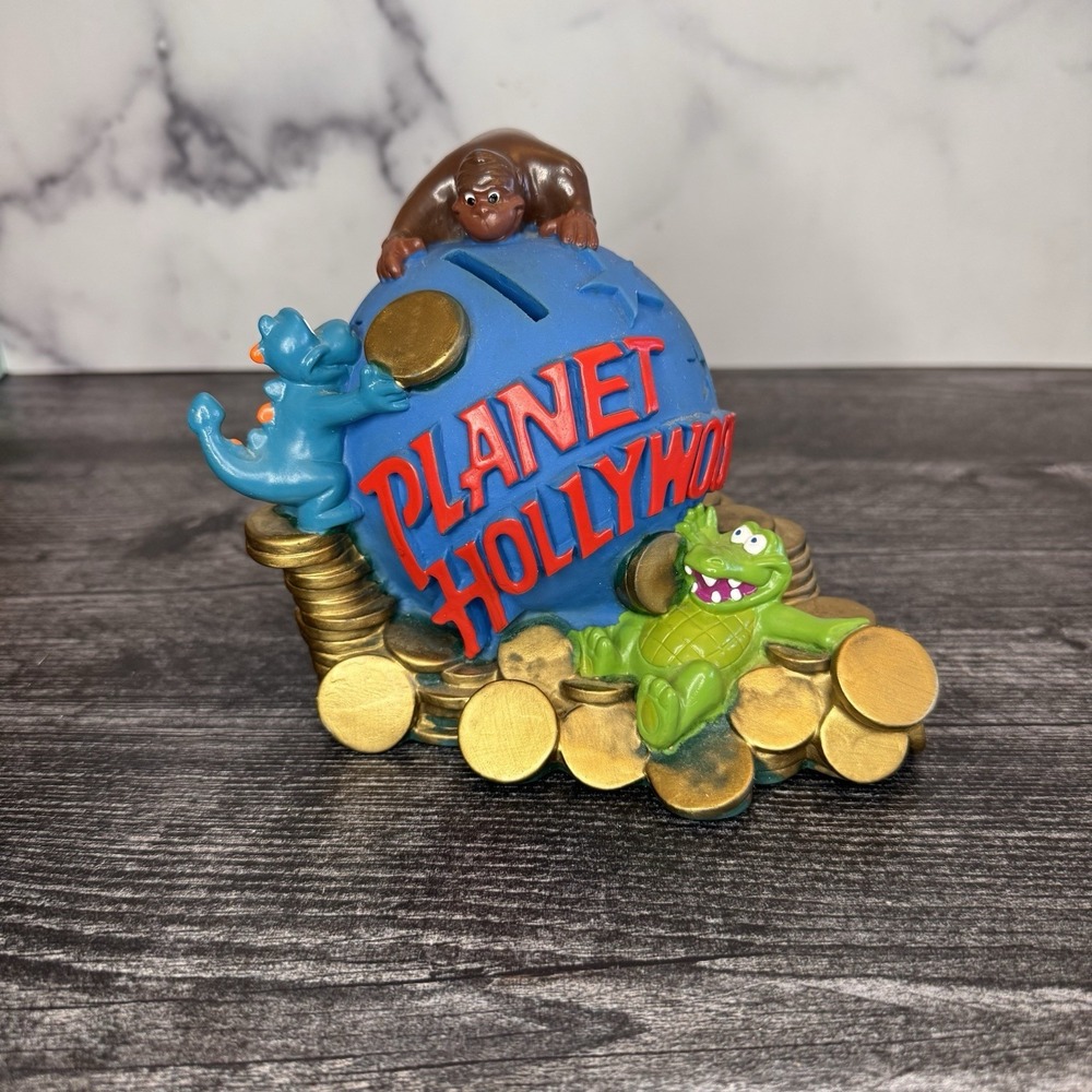 Advertising Planet Hollywood Vinyl Coin Bank Blue‎ Ape Dinosaur Alligator 5"